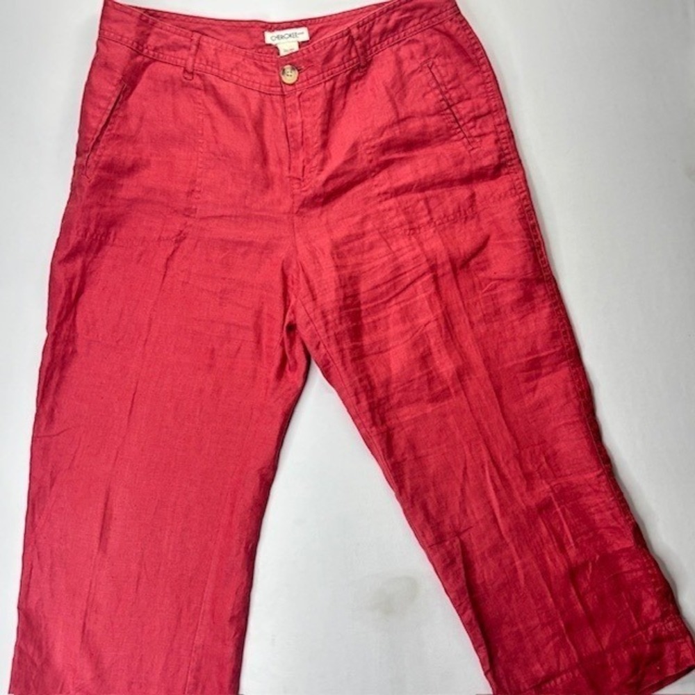 Cherokee Women's 100% Linen Cropped Pants Coral Pink Size 12 Wide Leg Pants - Picture 4 of 14